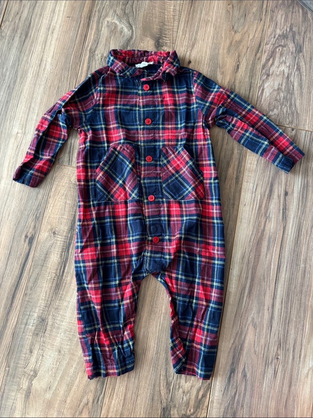 Magnetic Me Red and Navy Plaid Jumpsuit
